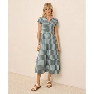 Pact Womens Small Relaxed Slub Henley Market Dress Short Sleeve Midi